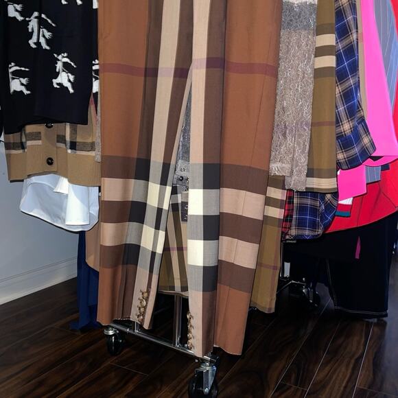 Burberry Aimie Tailored Check Print Button Hem Pant in Dark Birch Brown - Picture 13 of 17